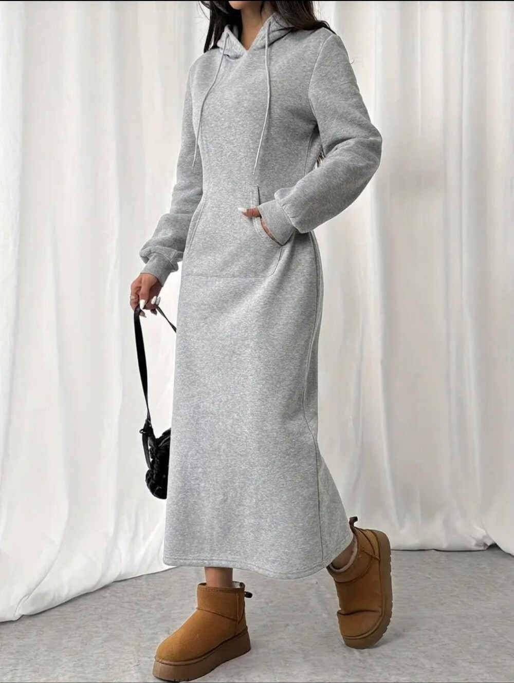 Cozy Grey Hooded Sweatshirt Dress
